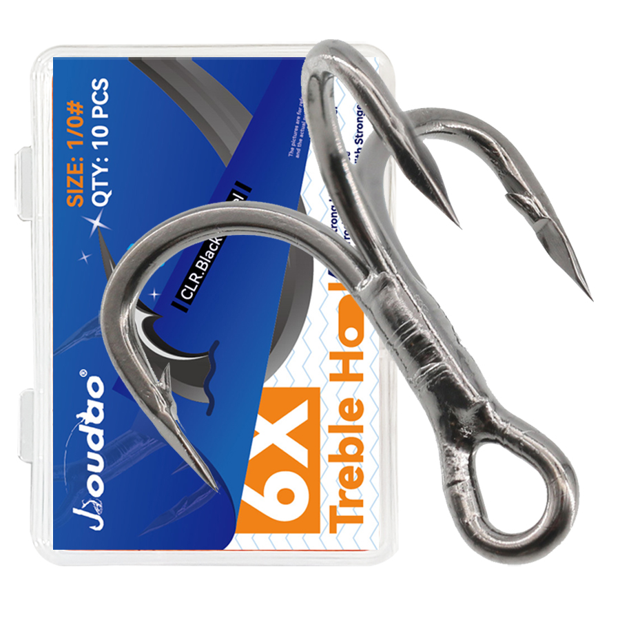 Fishing Hook Offset - 6X memancing Treble kait hitam 10