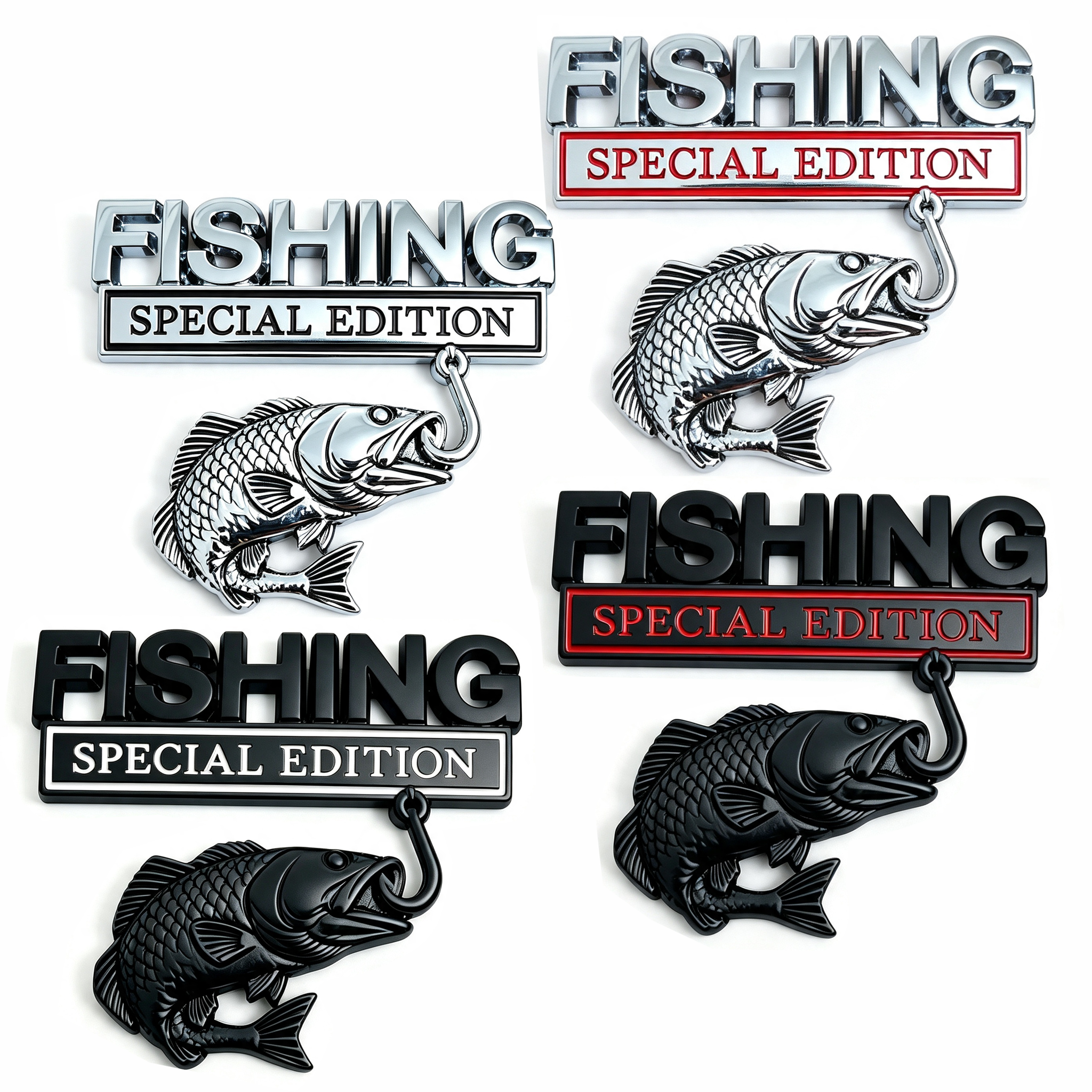 Fishing Hook - Stiker Emblem Mobil Logam 3D Edisi