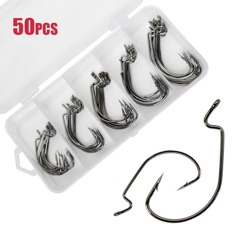 50 buah kail cacing lebar kail - Fishing Hook Offset ulasan dan harga