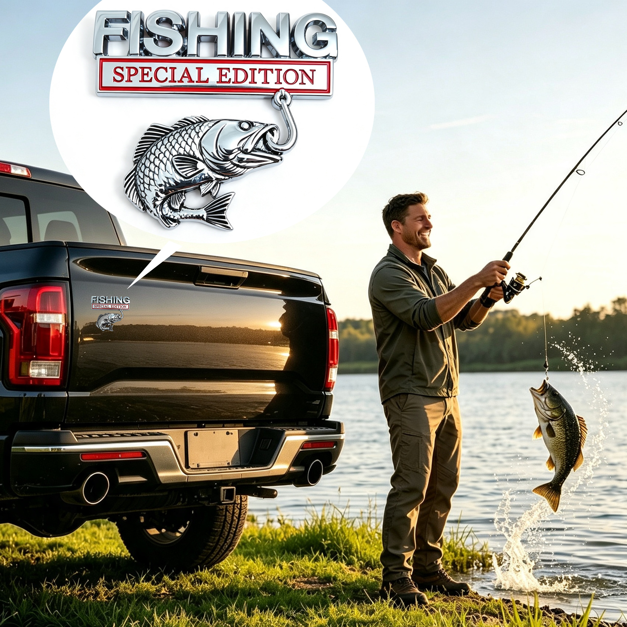 Stiker Emblem Mobil Logam 3D E - Fishing Hook ulasan dan harga